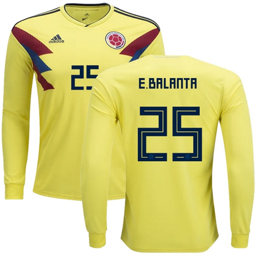 Colombia #25 E.Balanta Home Long Sleeves Soccer Country Jersey - Click Image to Close